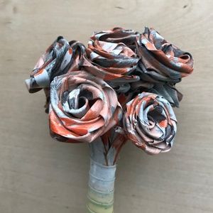 12 orange camo roses handmade natural dried leaf camoflauge flowers